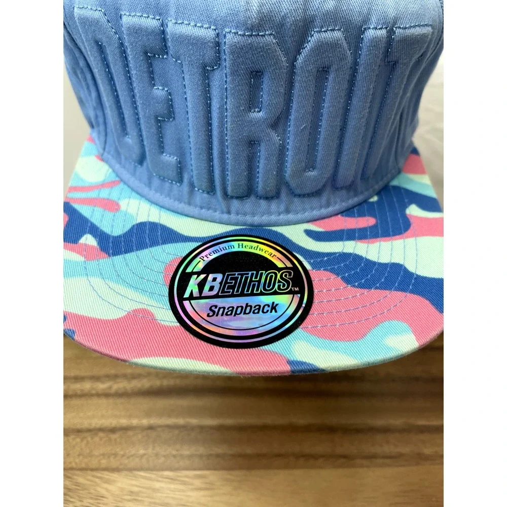 Detroit‎ Style Hat Cap puffy spell out Snapback Blue Paint Spill Pink Blue